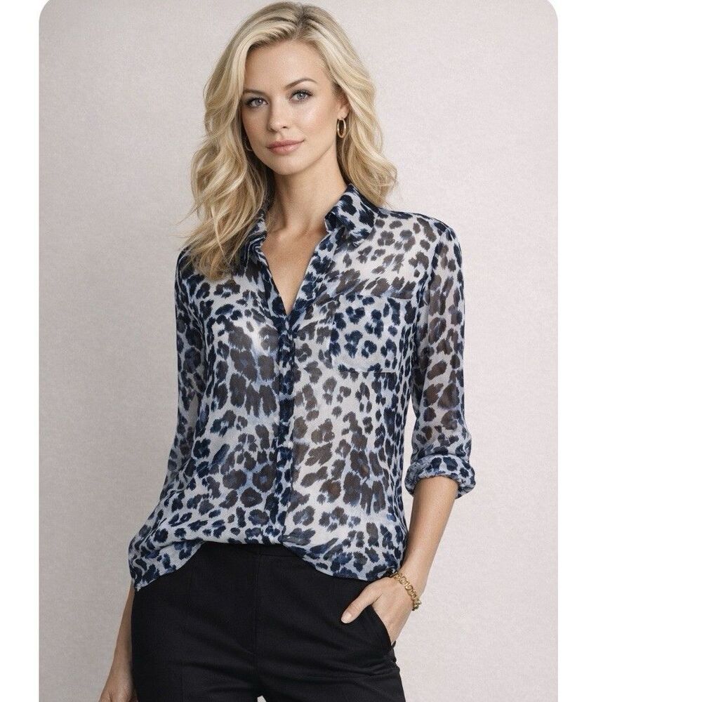 Diane Von Furstenberg Blue Leopard Print Blouse